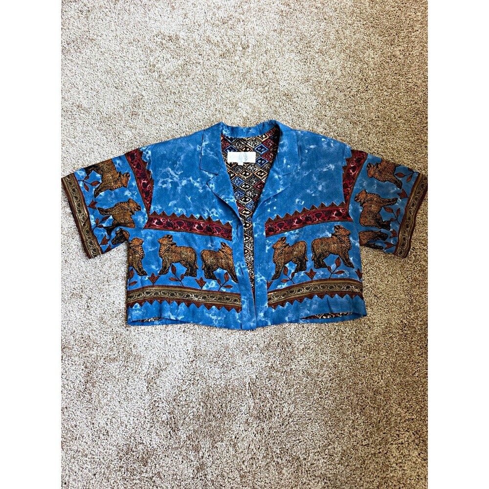 Platinum by Dorothy Schoelen L Blue Cropped Zip Animal Print Jacket No Buttons